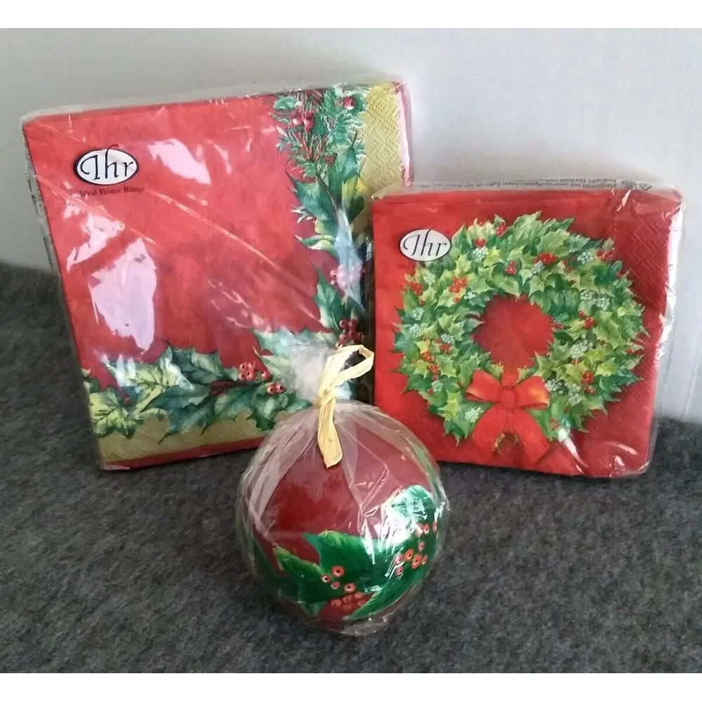 IHR 3-Ply Paper Napkins Bundle 20 Lunch & Cocktail + Round Candle Wreath Garland